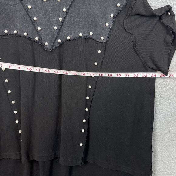 Pol Oversized Pearl Detail Ribbed Top Frayed Edge Twill Size S Boho Whimsigoth - Picture 5 of 9